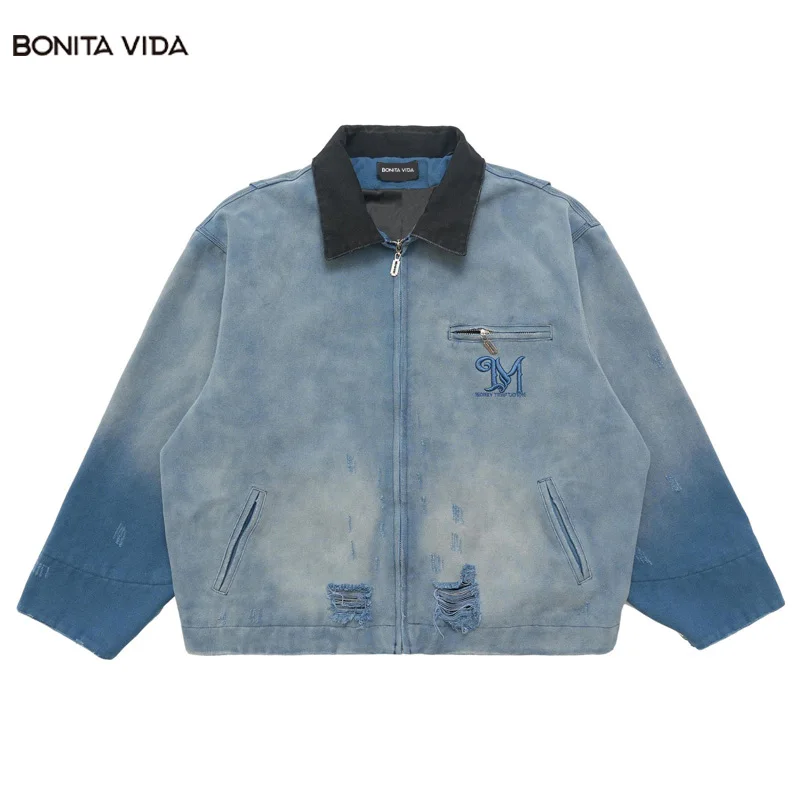 

Мужская джинсовая куртка в стиле «Ретро», с потертостями