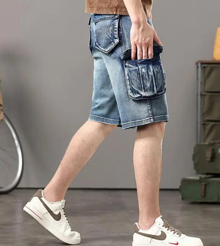 Джинсовые шорты с множеством карманов свободная верхняя одежда в стиле хип-хоп