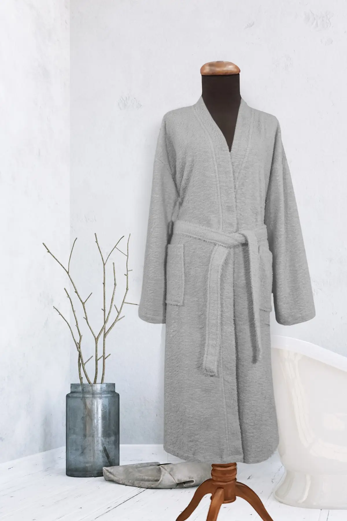 Cotton Kimono Collar Unisex S/m-Kimon Gray