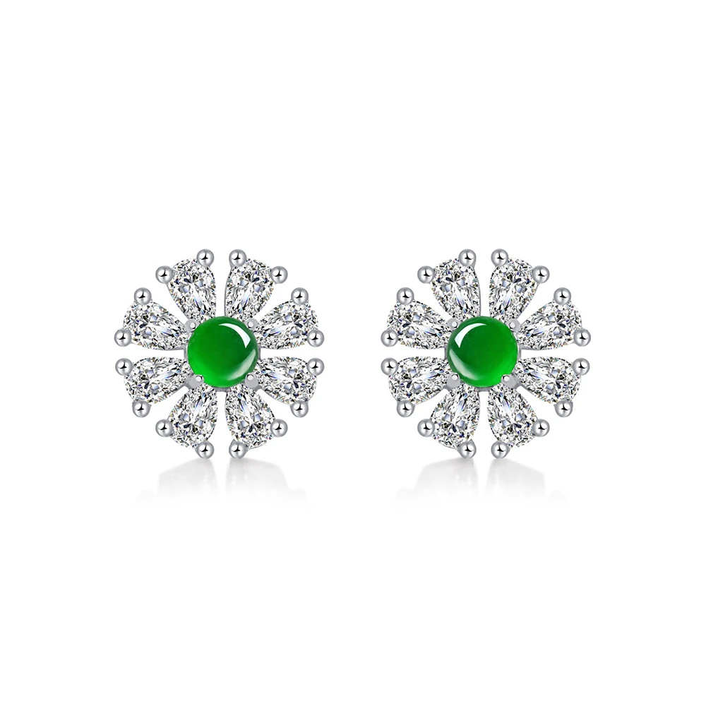 

TKJ Inlaid Emerald Earrings Female Mountain Wind Bright Moon High-End Earrings 100% S925 Real Silver New Retro Jewelry Source