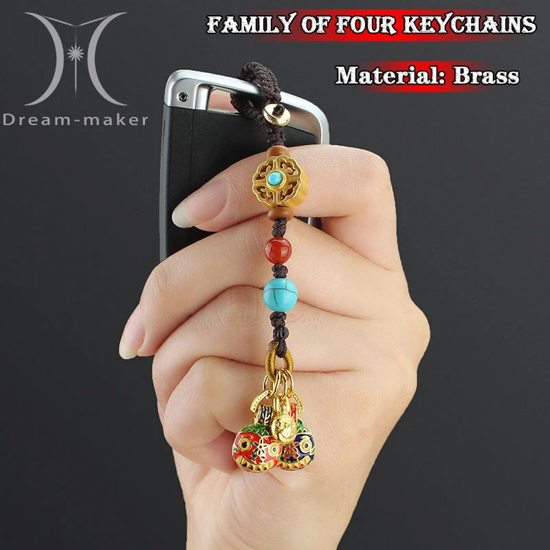 

Japanese Anime Brass Swallowing Gold Beast Car Key Chain Pendant A Family Of Three Lucky Transfer Mobile Phone Chain Bag Pendant