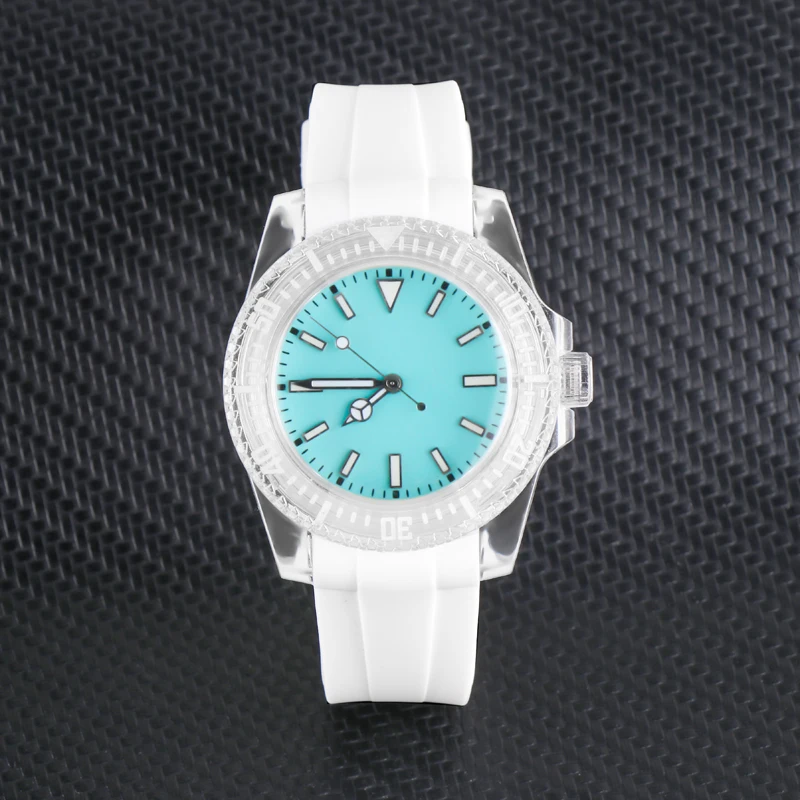 

40mm SUB Modification Jelly Watch Acrylic Case Clear Watch Men's NH38 Movement Automatic Green Luminous Bezel Diy Rubber Reloj