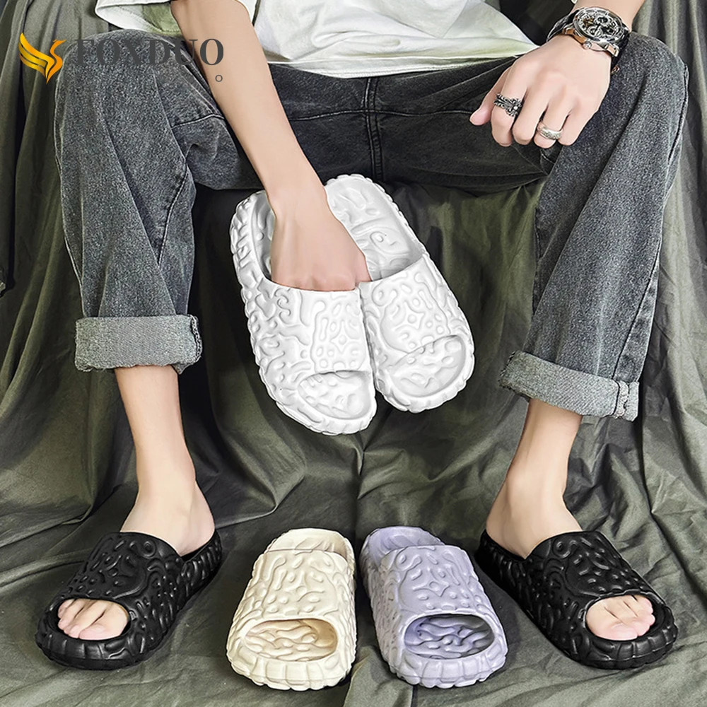 

New Summer Men Slippers Fashion Beach Sandals Fretwork Flat EVA Soft Slides Home Could Slipper Casual Man Flip Flops House Shoes