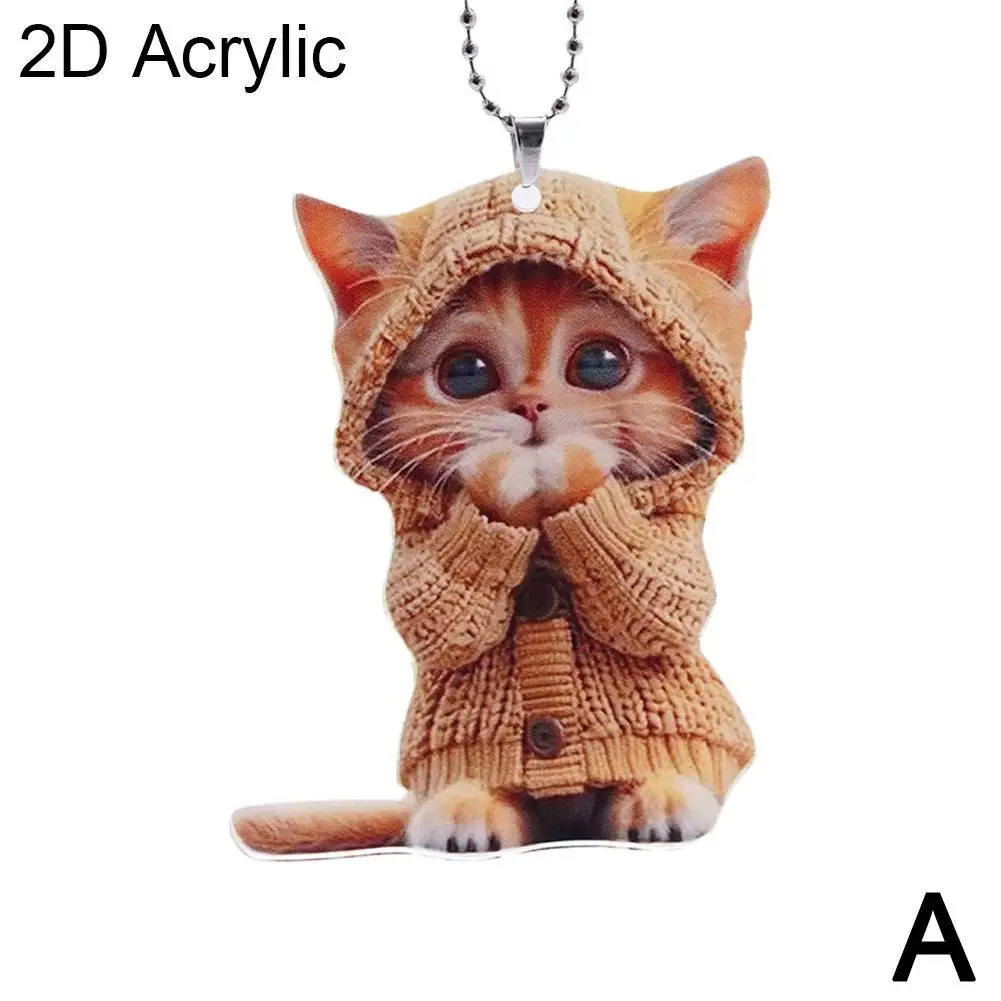 

Подвеска с милым котом, украшения интерьера автомобиля для зеркал заднего вида, 2D акриловый плоский автомобильный подвесной орнамент, праздничный подарок, декор