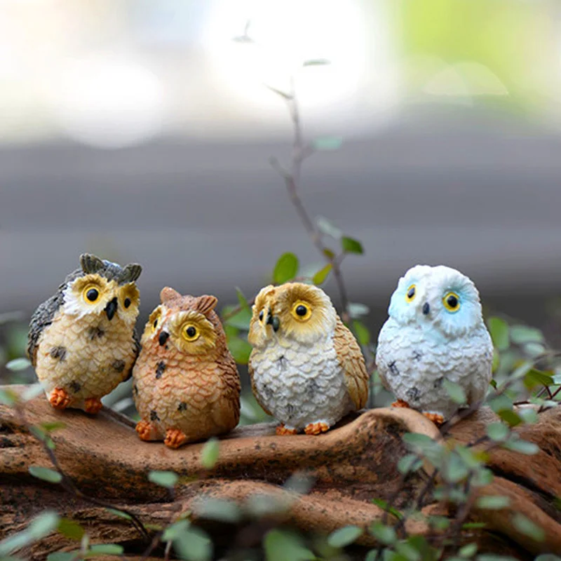 

Owl Figurine Miniature Craft Garden Animal 2PCS Fairy Decoration Figure Landscape Resin Animal Statue