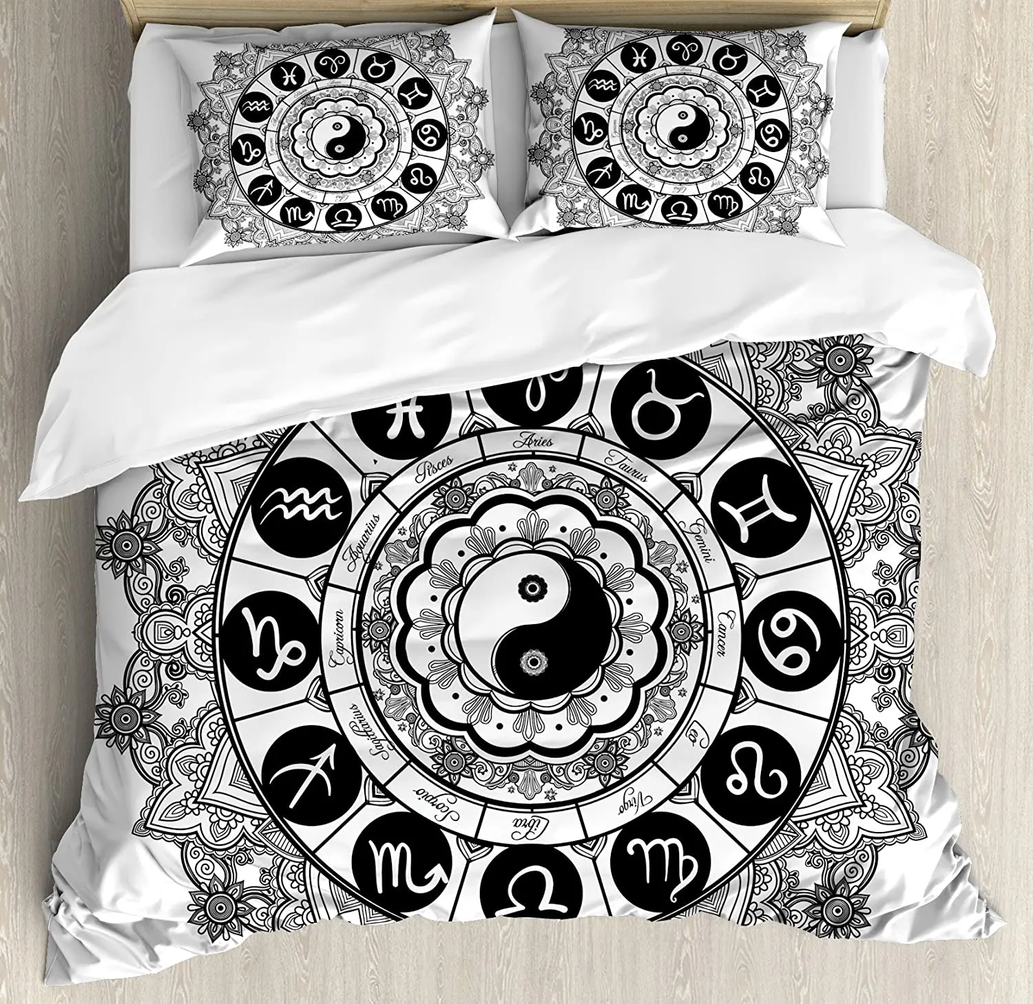 

Ying Yang Bedding Set For Bedroom Bed Home Round Zodiac Theme Design with Yin Yang Symbol Duvet Cover Quilt Cover And Pillowcase