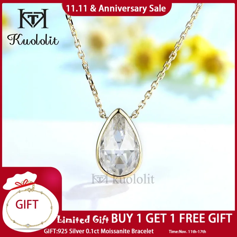 

Kuololit Rose Cut Moissanite Necklace For Women Solid 18K 14K 10K Gold Pendant for Engagement Fine Jewelry Christmas With Chains