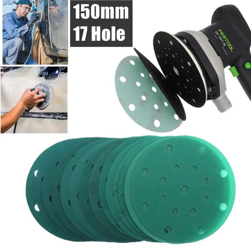 6 Inch 150MM 17 Holes 60-2000 Grits Hook and Loop PET Film Aluminum Oxide Wet&Dry Sandpaper Sanding Disc for Car Paint