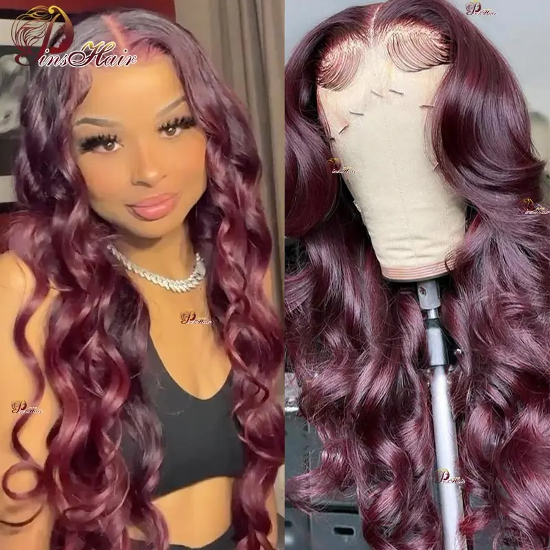 

99J Burgundy Lace Front Wig Body Wave Transparent Lace Front Wig Brazilian Lace Frontal Wig Remy Human Hair Wigs 180% Density