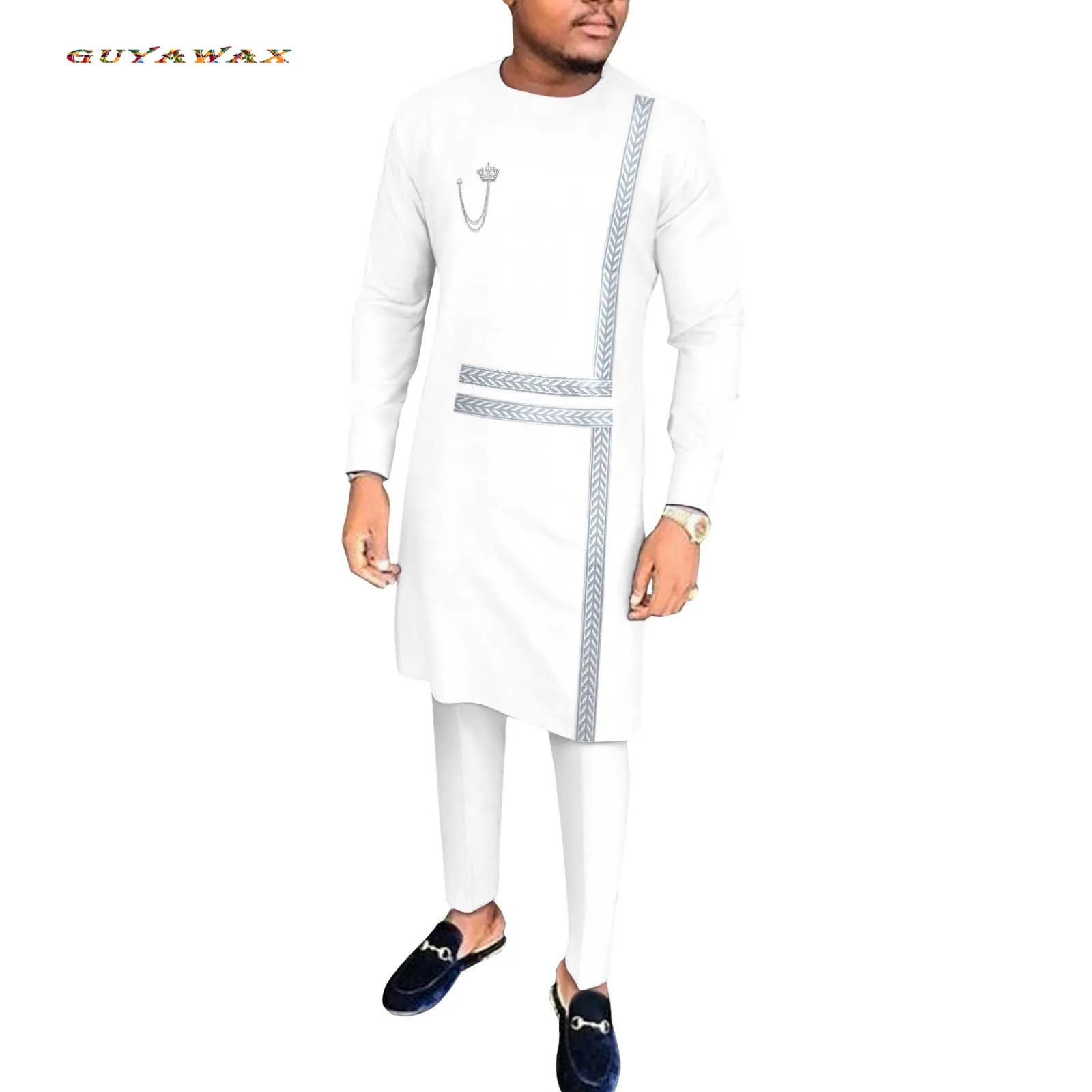 New Fashion African Men Clothing Kaftan Shirt and Down 2 Piece Suit Family African Wear Plus Size Outfits for Evening Wedding