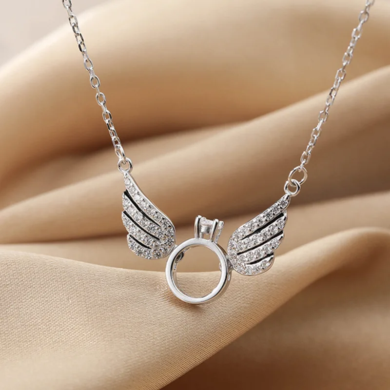 

Angel Wing Necklace for Women Moissanite Ring Pendant Bridal Wedding Necklace Birthday Anniversary Gift Jewelry Collar De Mujer