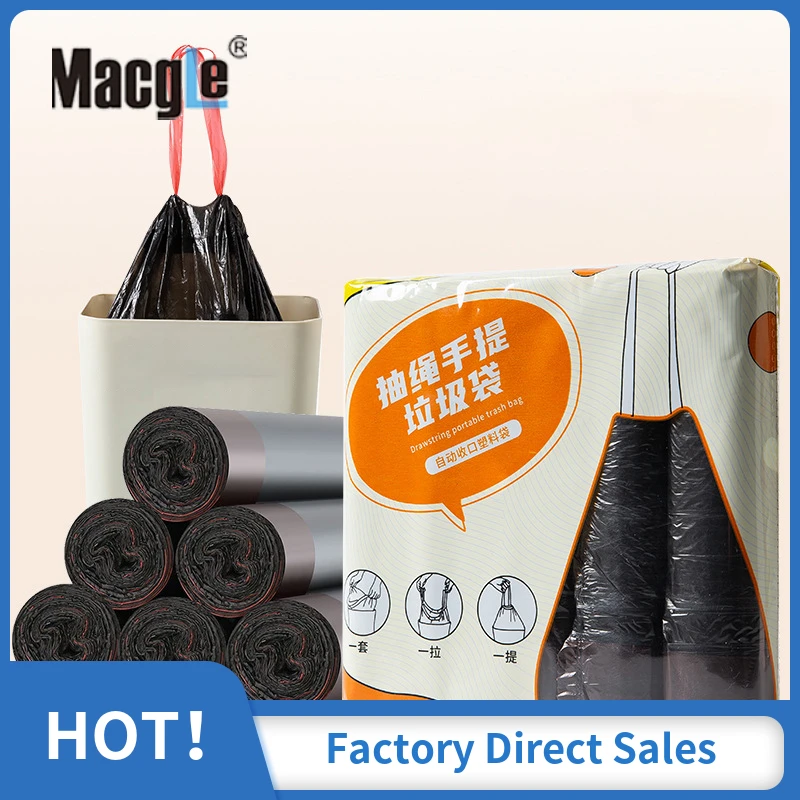 

Kitchen Garbage Bag Household Thickened Medium Large Portable Drawstring Garbage Bag Wholesale Disposable Plastic Bag