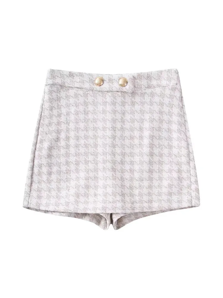 

PB&ZA 7484047 Women 2022 New Chic Fashion Check Tweed Shorts Vintage High Waist Side Zipper Female Short Pants Mujer 7484/047