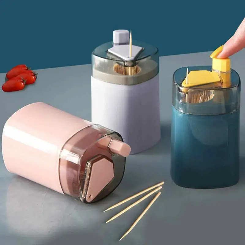 

New Simple Toothpick Box Toothpick Dispenser Creative Push Automatic Eject Toothpick Jar Holder Household Convenient Home Gadget