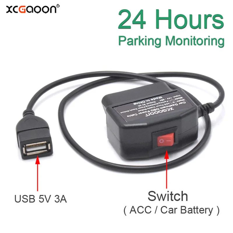 

XCGaoon 24 часа 5 в 3 А USB автомобильный зарядный кабель OBD набор из проволоки с переключателем 0,5 Метра Провод для видеорегистратора автомобиля видеорегистратора DVR