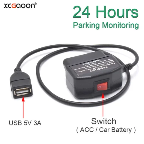 XCGaoon 24 часа 5 в 3 А USB автомобильный зарядный кабель OBD набор из проволоки с переключателем 0,5 Метра Провод для видеорегистратора автомобиля видеорегистратора DVR