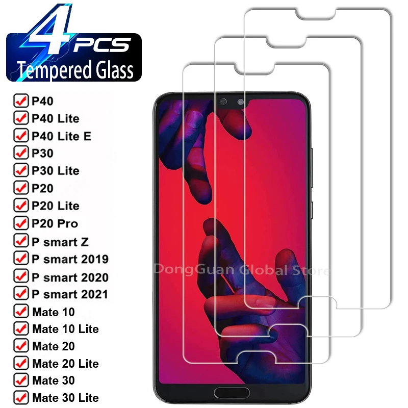 

4 шт. закаленное стекло для Huawei P10 P20 P30 P40 P50 P9 P8 Pro Lite Plus Защита экрана для P Smart 2021 2020 2019 Pro Z S стекло