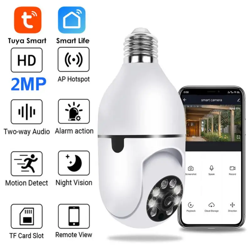 

Wifi Ip Camera Support Two-way Audio Talk Ir Night Vision Tuya E27 2mp Smart Home Outdoors Camera Auto Tracking