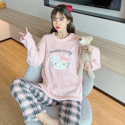 

Пижама из кораллового флиса для женщин, осень и зима, бархатная Утепленная зимняя Милая фланелевая домашняя одежда