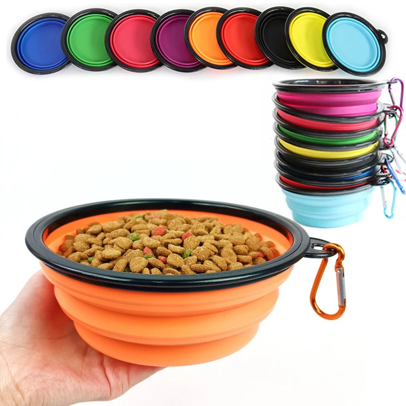 

350ml Collapsible Bowl Foldable Dog Bowl Puppy Kitten TPR Food Dish Bowl With Hooks Portable Travel Camp Accessories For Pets