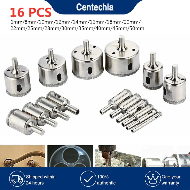 

16pcs/Set Hollow Core Drill Bits Set For Glass Ceramics Porcelain Ceramic Tile Marble Drilling Bits Extractor Remover Tools