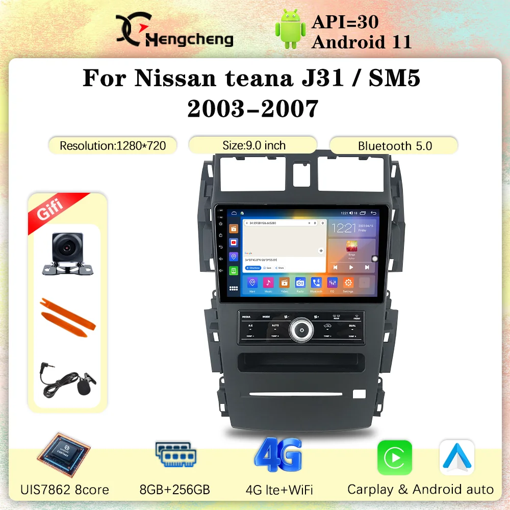 

9.0inch For Nissan Teana J31 SM5 2003-2007 JM Car Multimedia Player GPS Navigation Android11 8Core 8+256G Carplay Radio Stereo