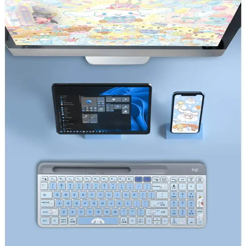 

Sanrio Cinnamoroll USB Bluetooth беспроводная клавиатура мышь бесшумный набор офисный ультратонкий долгий срок службы батареи модный подарок для парня