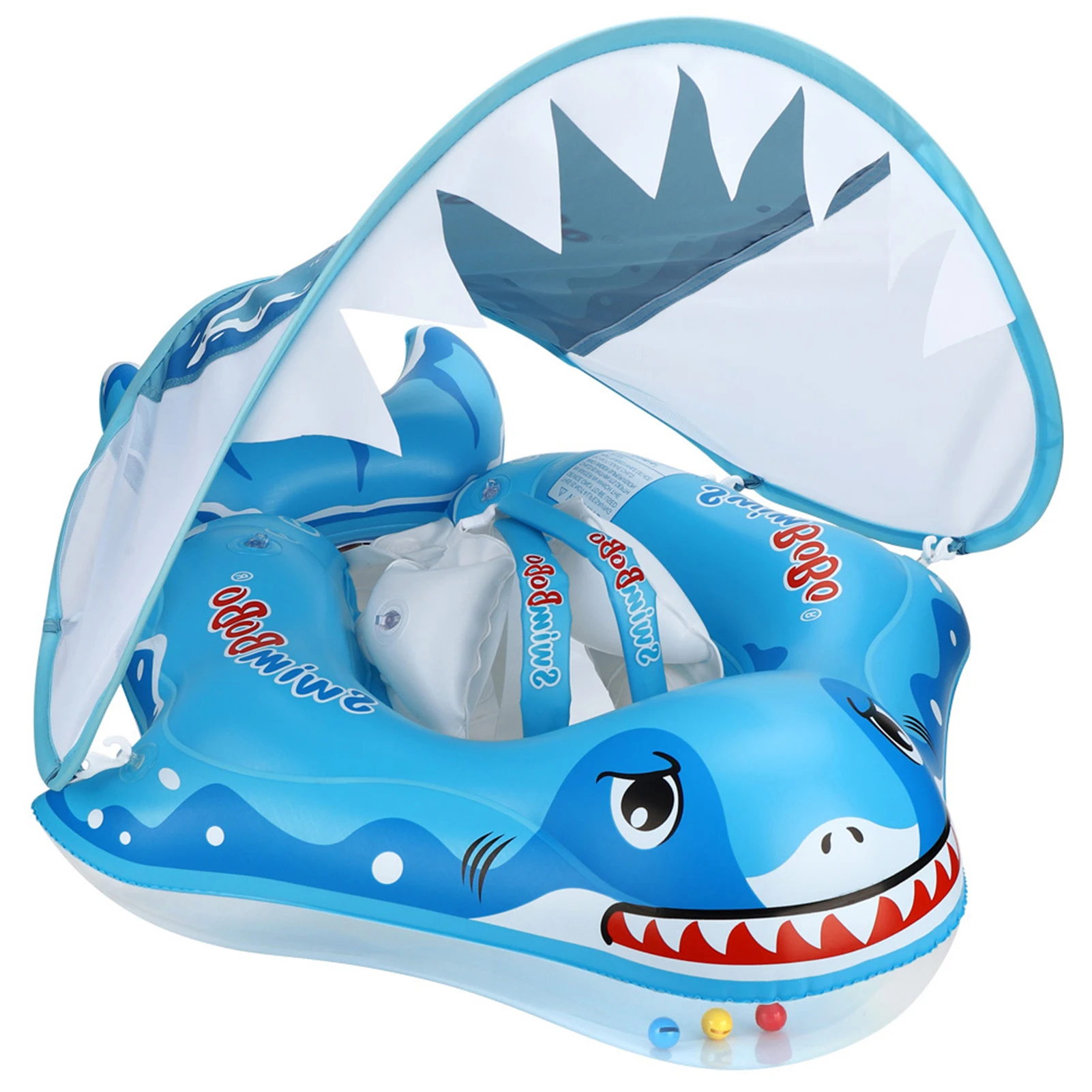 

Sunshade Baby Swimming Ring Baby Pool Float With UPF 50 UV Sun Protection Canopy Sharks Shape Infant Pool Float For Kids Aged