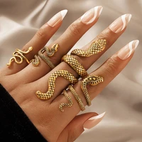 4 pcsset snake shape rings for woman punk style vintage exaggerated mans animal open adjustable rings jewelry set