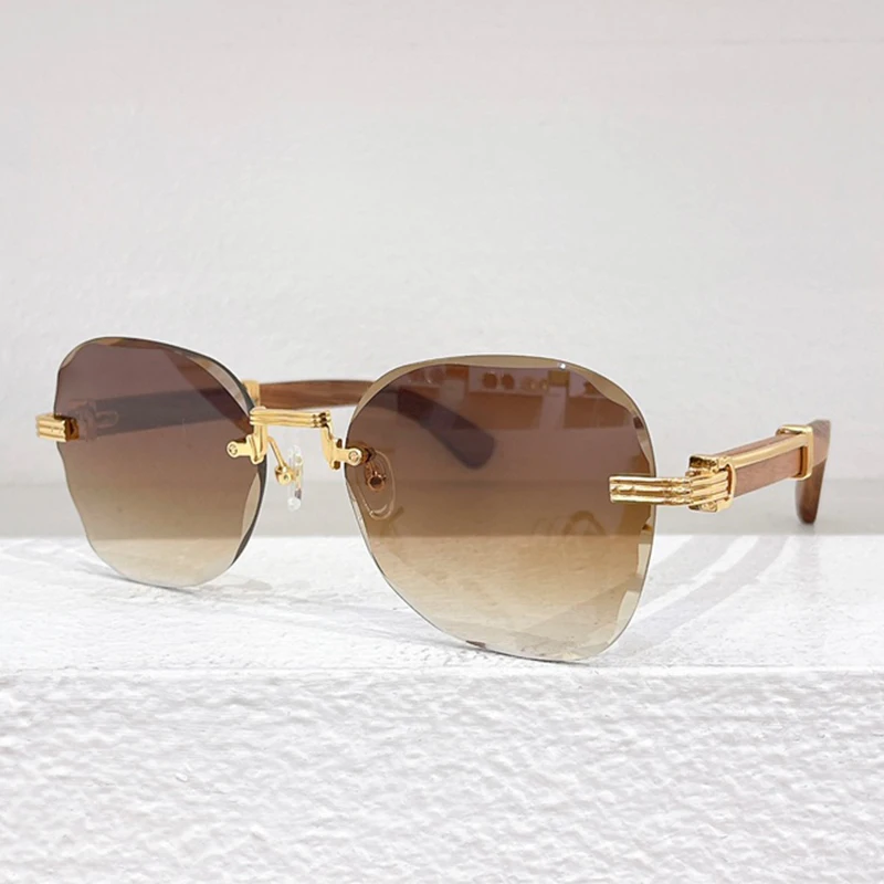 0520S большие круглые солнцезащитные очки неправильной формы с деревянной ручкой