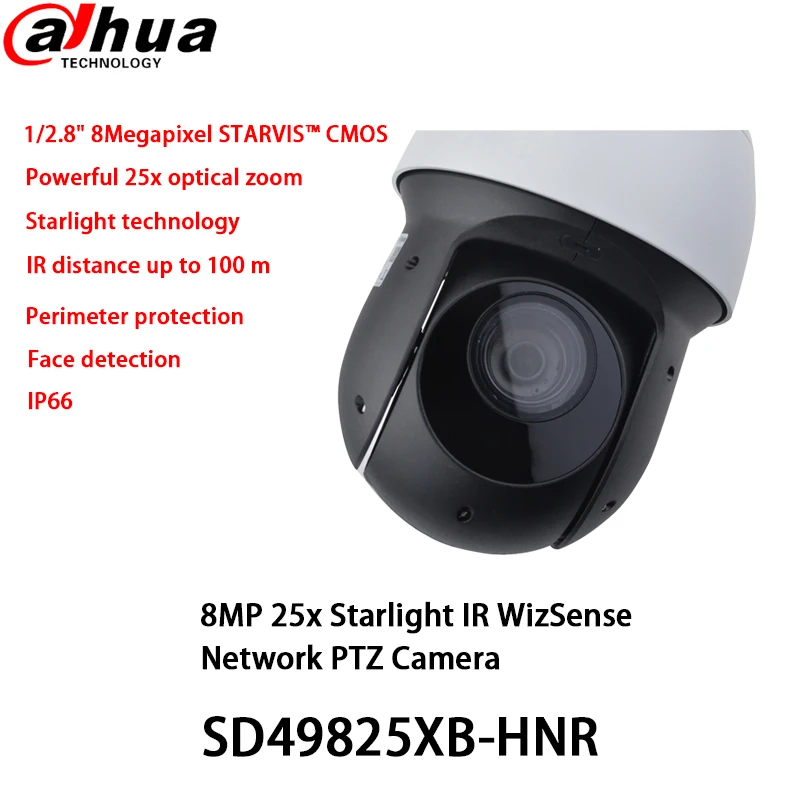 

Dahua SD49825XB-HNR 8MP PTZ Starlight Camera 25X Optical Zoom IR 100M WDR SMD Face Detection AI Network Speed Dome Camera