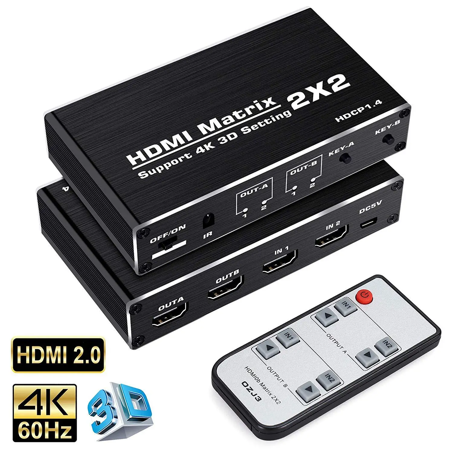 4K HDMI переключатель Матрица 2x2 HDMI матрица 2 в 2 выхода HDMI переключатель разделитель преобразователь матрица 4K 30 Гц HDCP1.4 с ИК-пультом дистанционного управления