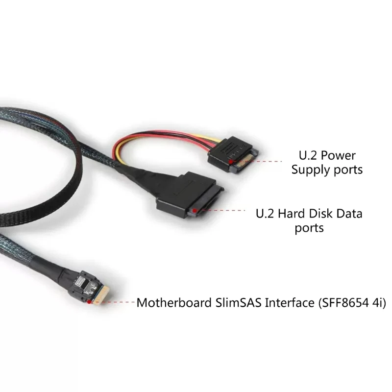 Переходной кабель SlimSAS — U.2/SFF-8654 4i SFF-8639 с 15-контактным кабелем питания