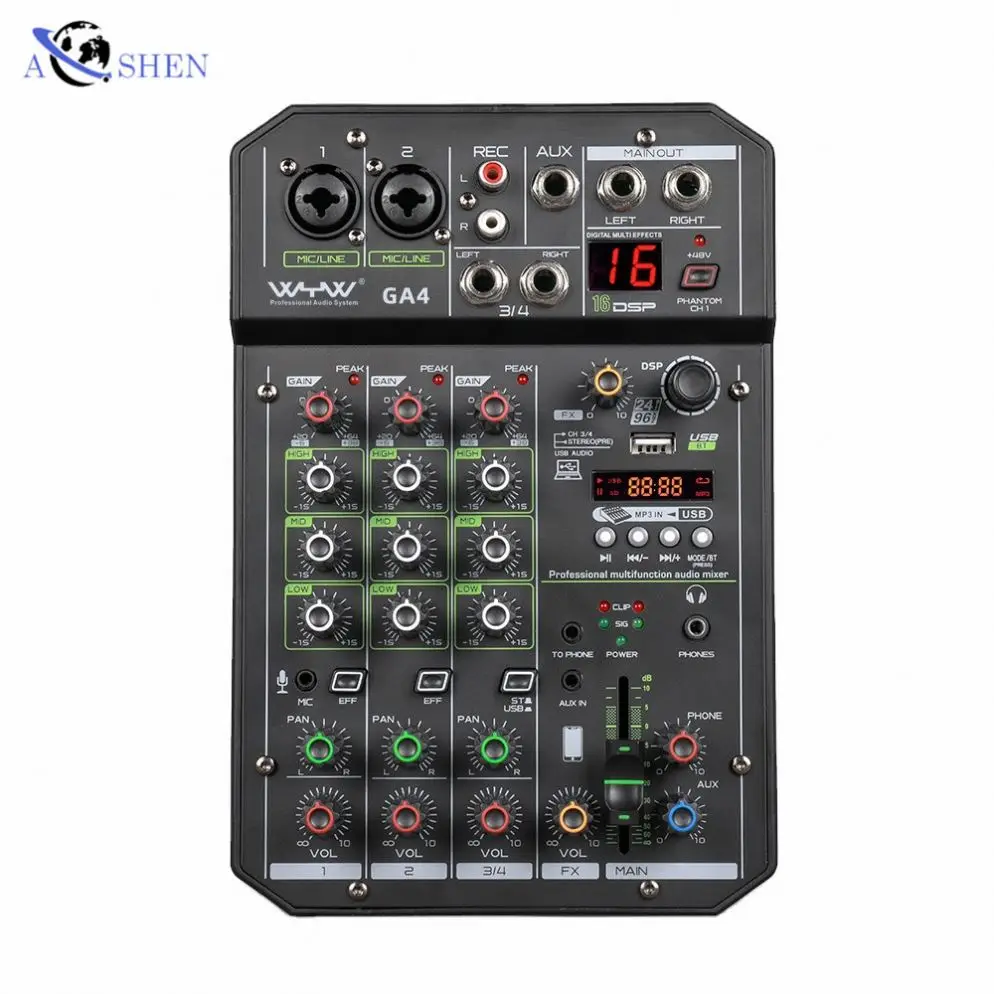 

Aoshen Professional 16 DSP Effect 4 channels pc audio interface mixer with wireless connection recording