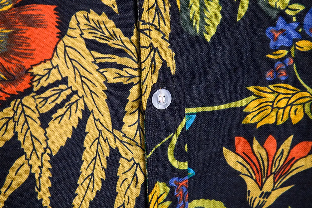 Рубашка мужская из хлопка и льна с цветочным принтом винтажная сорочка Slim Fit