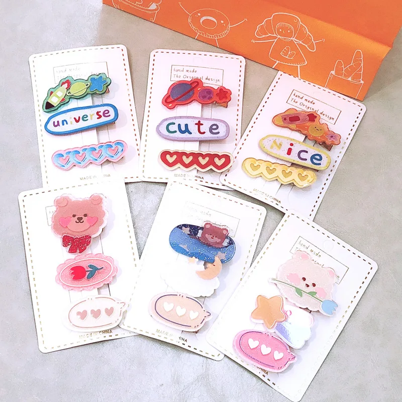 

Акриловая мультяшная Милая заколка для волос 3 шт. Луна приземление любовь Милая задняя часть головы боковой зажим набор Tiktok Лидер продаж