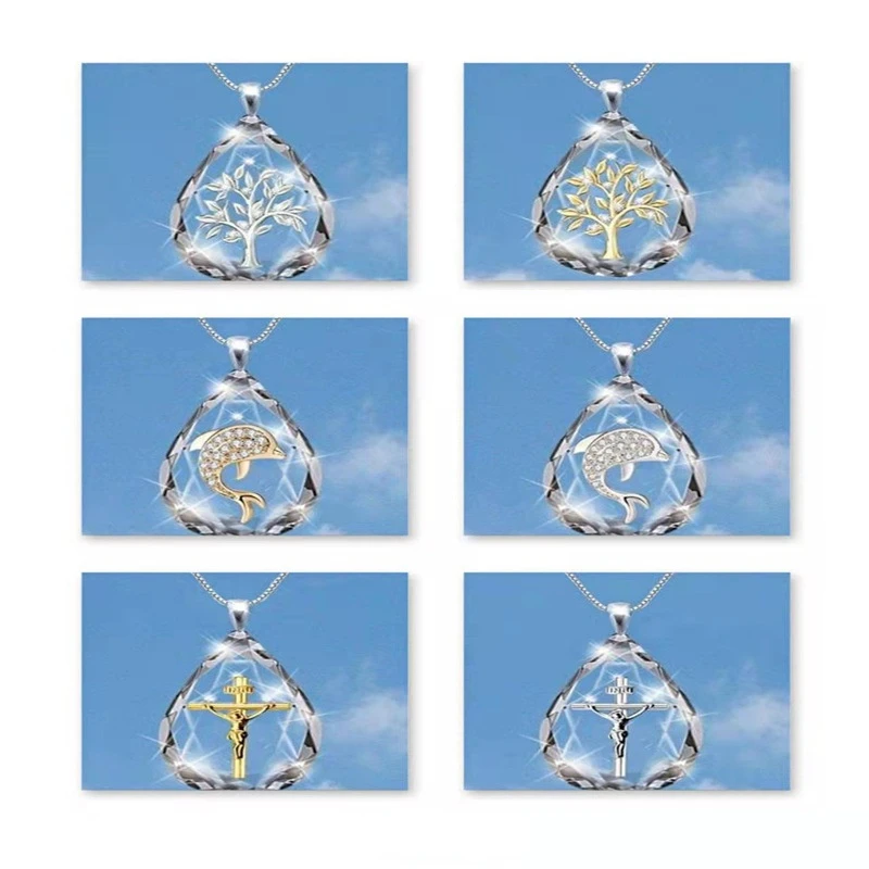 

New European and American luxury religious crystal cross Jesus necklace heaven ladder pendant fashion popular ladies necklace