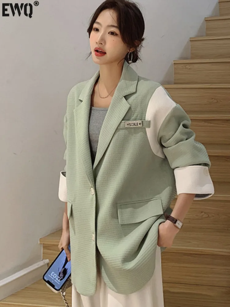 

Женский однобортный Блейзер [EWQ], корейский блейзер в стиле пэчворк с отложным воротником, новинка весны-осени 2023, 16Y7038