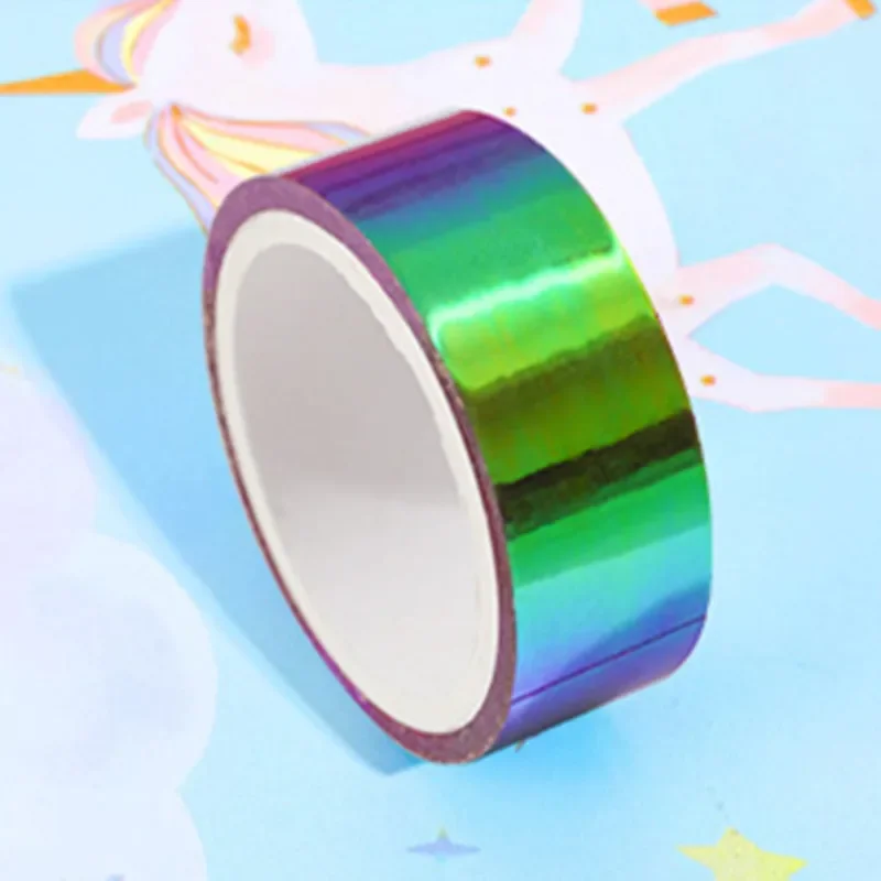 

1 шт., 15 мм, 5 м, лазерная блестящая лента васи, яркие цвета, декоративные клейкие маскирующие ленты для скрапбукинга, альбомов, канцелярские ленты
