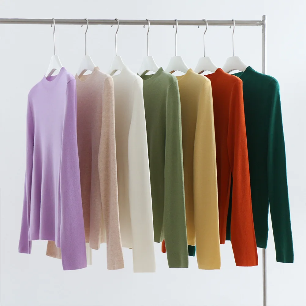 

Шерстяной вязаный свитер с полувысоким воротником и нижним слоем. Облегающий осенне-зимний Топ с длинным рукавом женская одежда