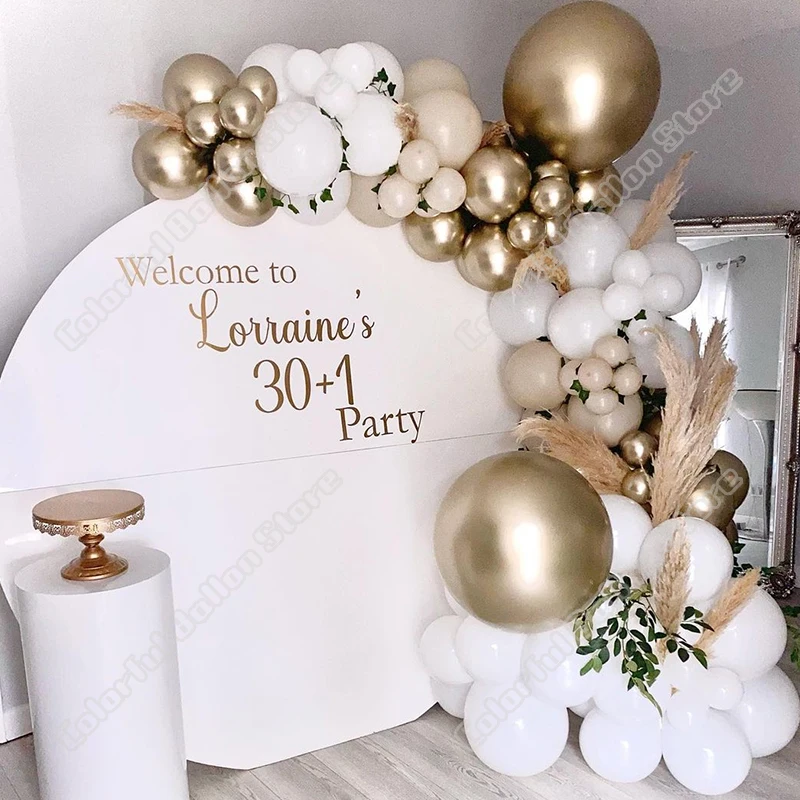 

Latex Balloon Sand White Wedding Happy Birthday Party White Golden Events Celebration Balloon Arch Kits Decoration Gender Reveal