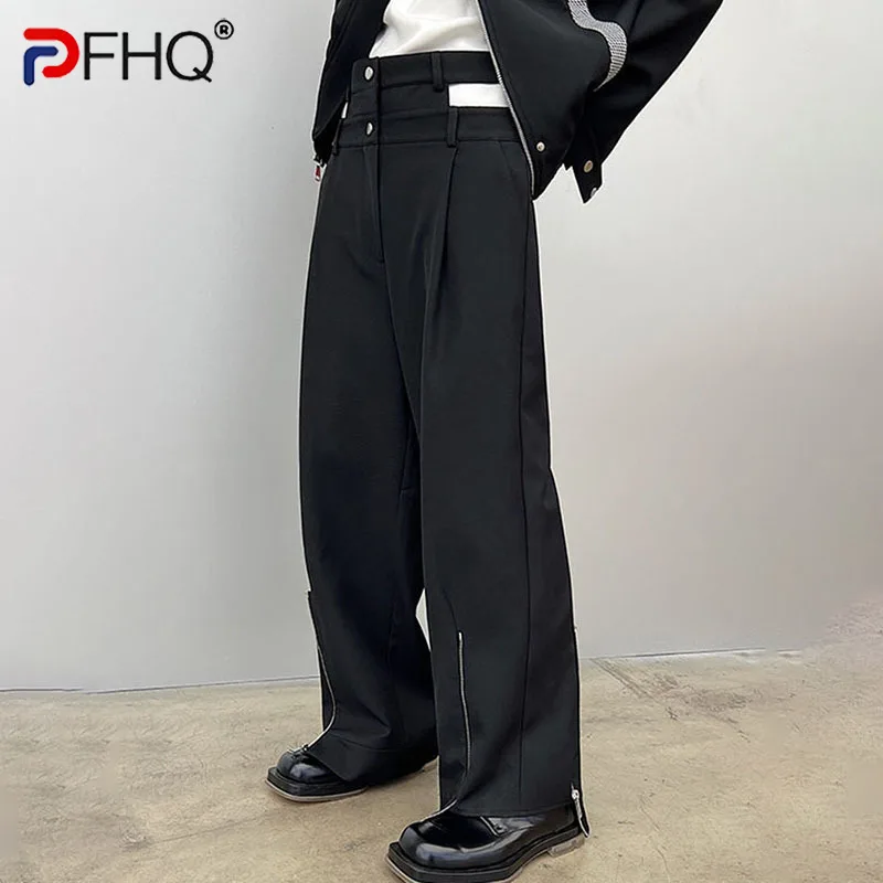 

Элегантные трендовые прямые брюки PFHQ для костюма, мешковатые дизайнерские брюки на молнии, корейские мужские весенние модные брюки, бесплатная доставка 2023