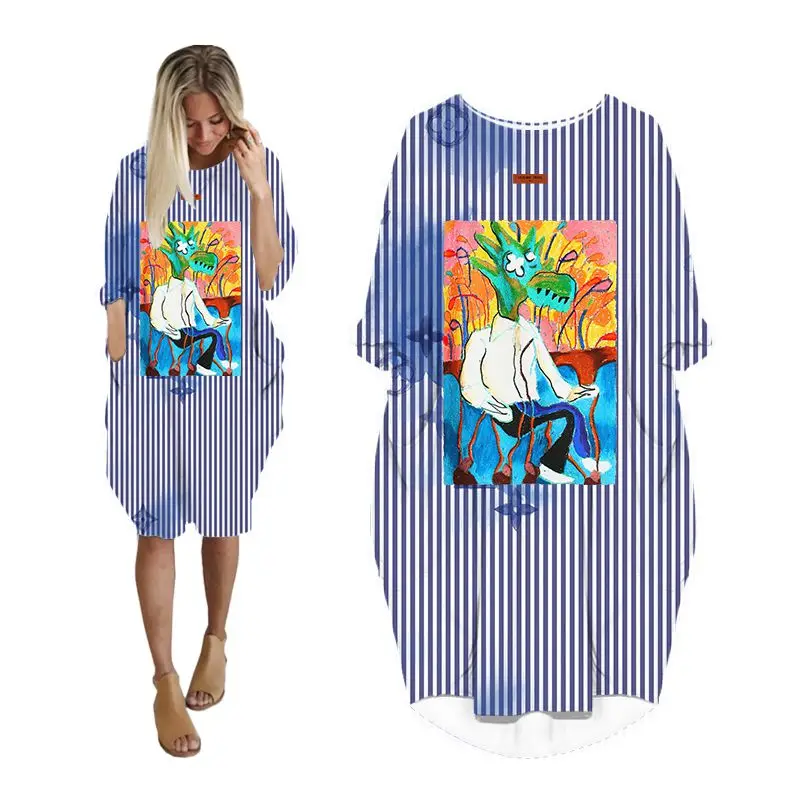 

dresses for womens 2022 printed anime streetwear fashion casual long sleeve woman clothes plus size clothing midi female dress