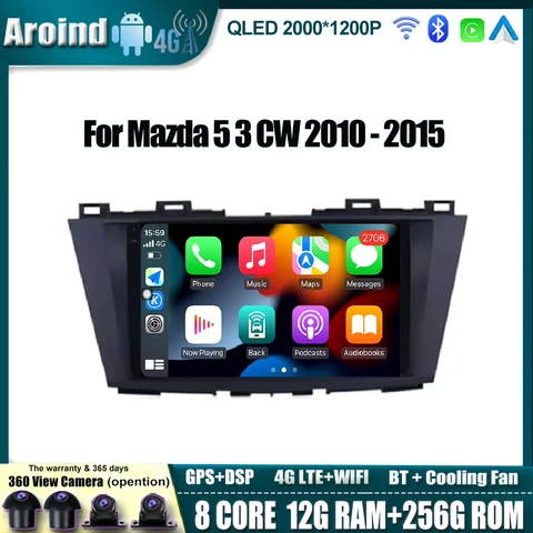 Автомобильная стереосистема BT, головное устройство Android 14 для Mazda 5 3 CW 2010-2015 Авторадиоплеер Carplay Bluetooth 4G GPS Видео Беспроводное