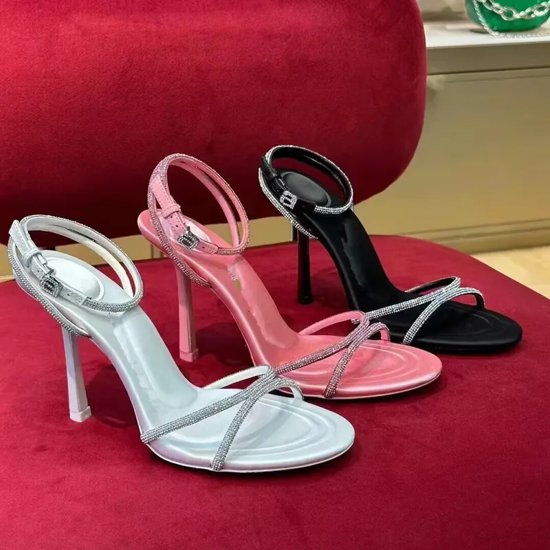 Women's Sandals 2023 Summer New Round Toe High Heel Party Fashion Rhinestone Sexy Mother Button Slim Heel Open Toe Roman Sandals