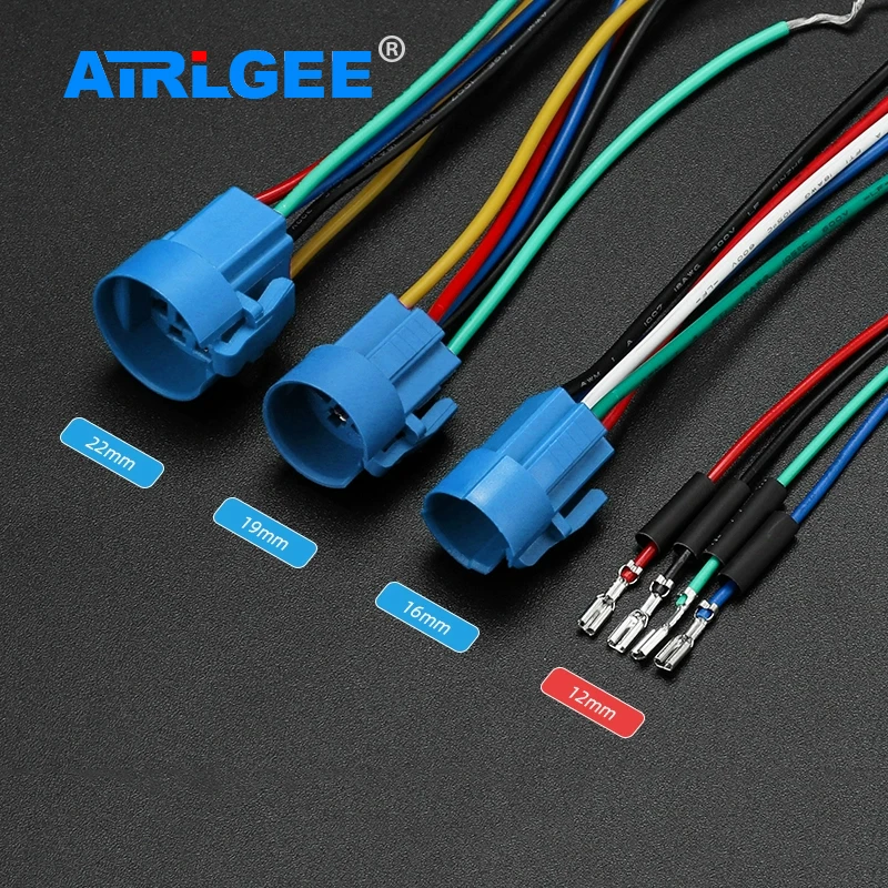 1 шт., металлическая нажимная кнопка на 12/16/19/22 мм, длина кабеля 150 мм