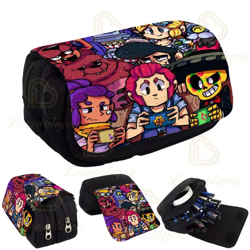 

Kids Pencil Box Shoot Stars Print Pencil Case Game Canvas Stretch Double Layer Large Capacity Cute School Stationery