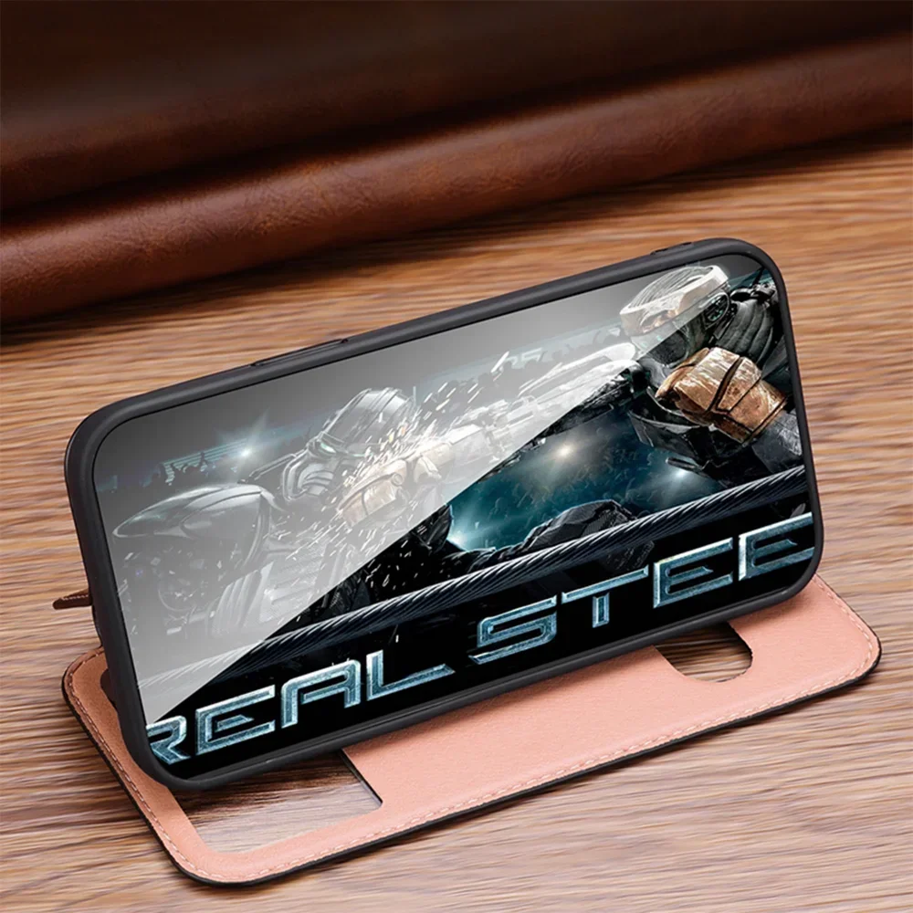 Чехол для телефона из натуральной кожи с прозрачным окошком iPhone 16 15 14 13 12 11 Pro Max XR XS