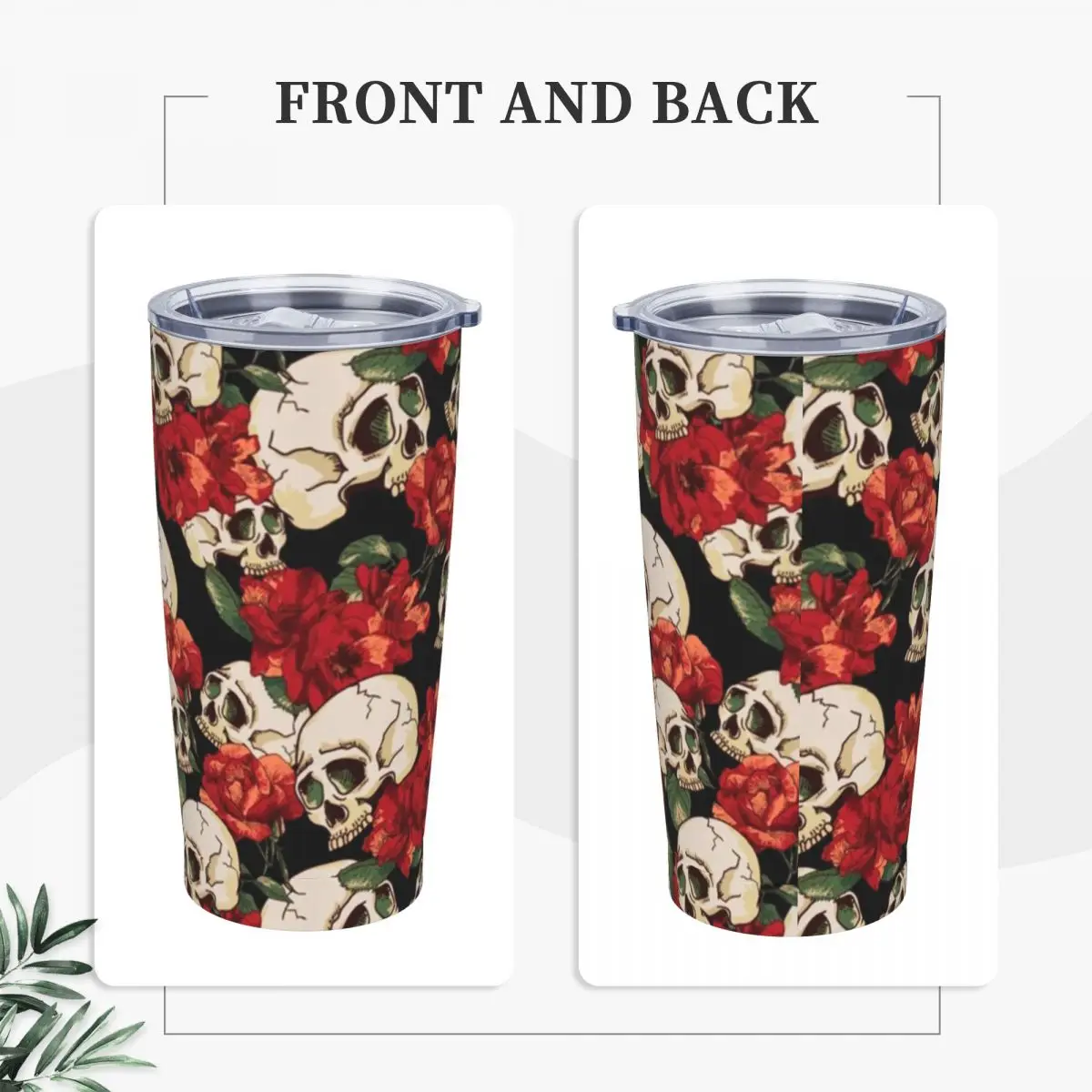 Термокружка Из Нержавеющей Стали с принтом черепа и цветов