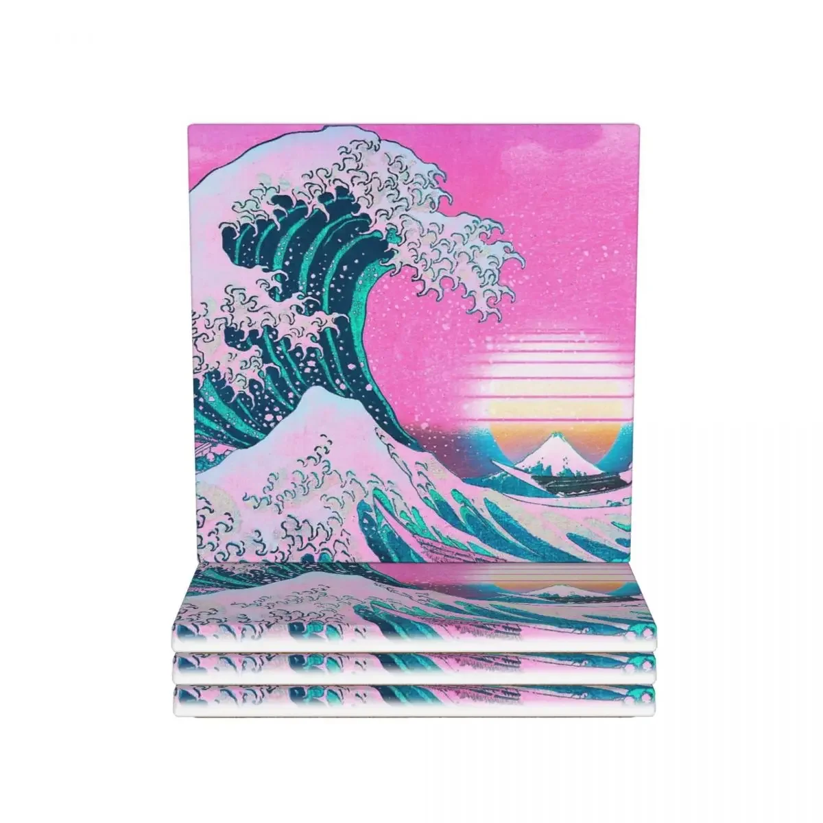 Эстетика Vaporwave Great Wave Off Kanagawa Ретро Закат подставка керамический термостойкий